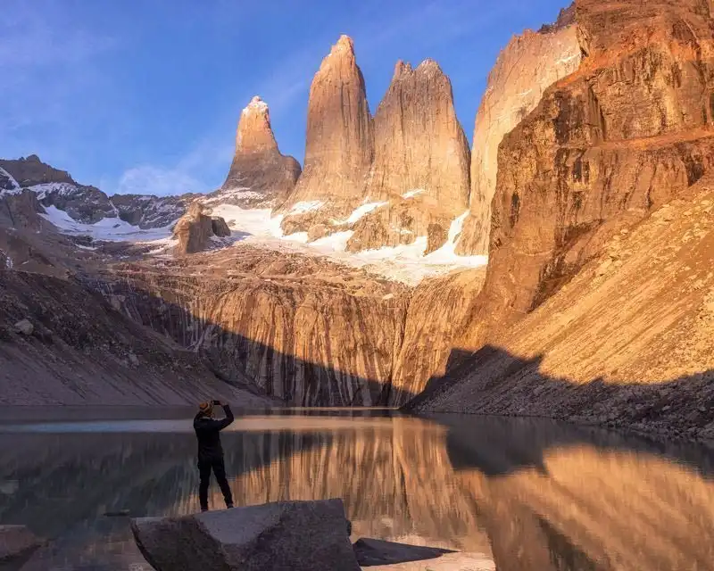 Torres del Paine towers with glacial lake